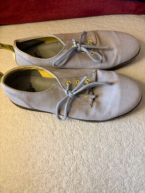 Dr. Martens Light Gray Canvas Lace-Up Shoes with Yellow Accents